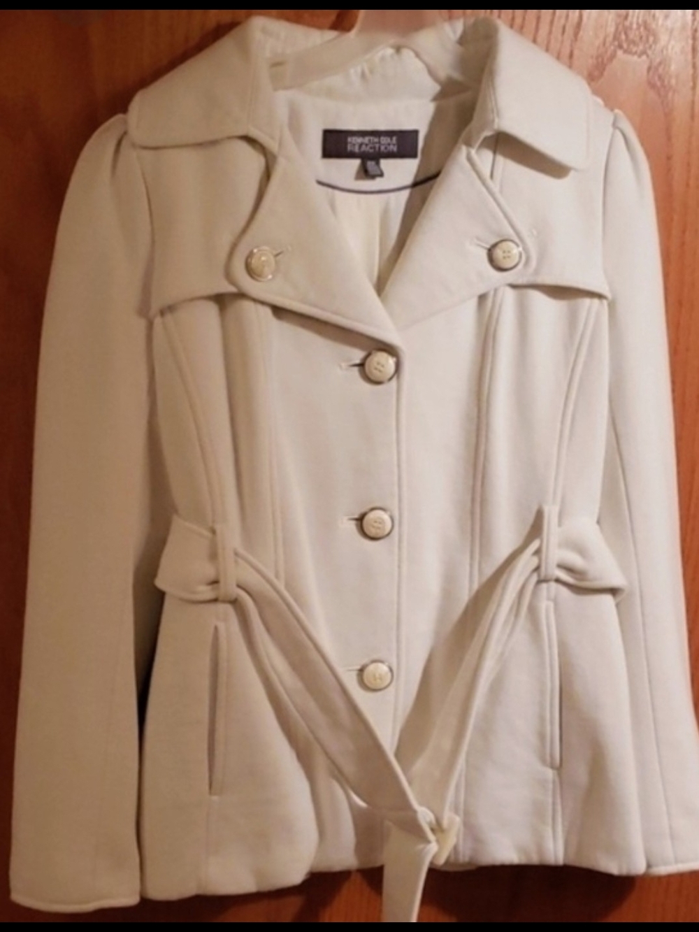 Kenneth Cole Reaction Women's Cream Double-Breasted Belted Pea Coat